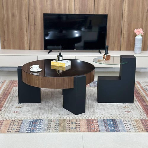 طاولة ضيافة دائري قشرة جوز الهند مع طاولة جانبية س...