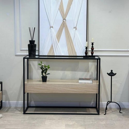 مدخل - كنسول دورين سطح زجاج شفاف مع بديل رخام(TL)