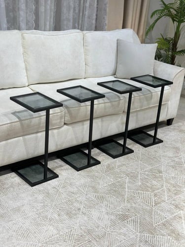 طقم طاولات خدمة سوداء زجاج أسود شفاف – 4 قطع بلمسة...