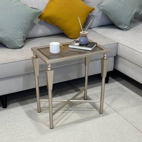 طاولة تقديم شاي شمباني سطح زجاج بني