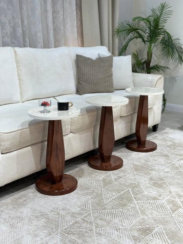 طقم طاولات فاخرة بسطح بديل رخام مع 6 طاولات خدمة–...