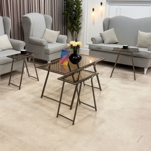 طقم طاولة تقديم حديد بني مع 4 خدمة -بتصميم عصري وا...