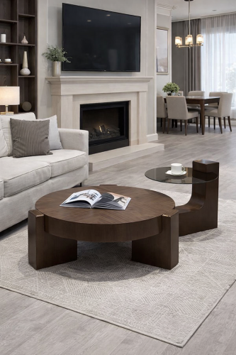 طاولة ضيافة دائري قشرة جوز الهند مع طاولة جانبية س...