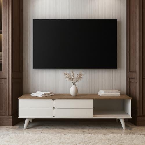 طاولة بلازما سطح خشبي 2 أبواب ورف تخزين