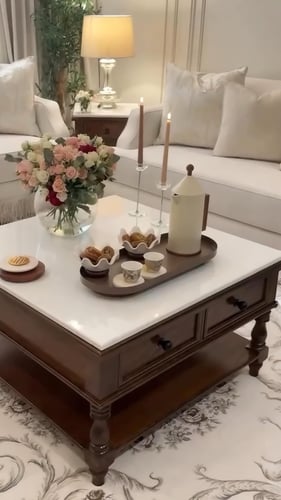 طاولة ضيافة كلاسيك خشب سطح رخام