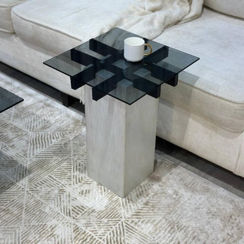 طقم طاولة ضيافة دورين سطح زجاج أسود مع بديل الرخام...