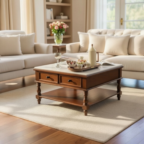 طاولة ضيافة كلاسيك خشب سطح رخام