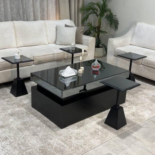 طقم طاولة ضيافة مع 4 خدمة لون أسود موديل عصري