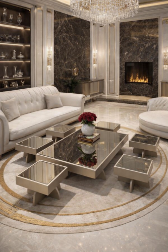 طقم طاولات ارضي مع 6 خدمة سطح مراية بتصميم فاخر وأ...