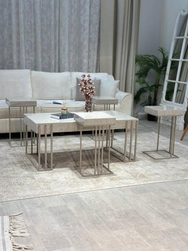 طقم طاولة ضيافة بديل رخام مع 4 طاولات خدمة – تصميم...