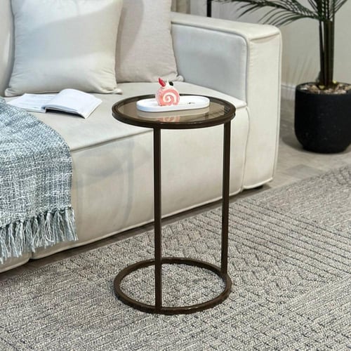 طقم طاولات ضيافة لون بني زجاج بني مع 4 خدمة