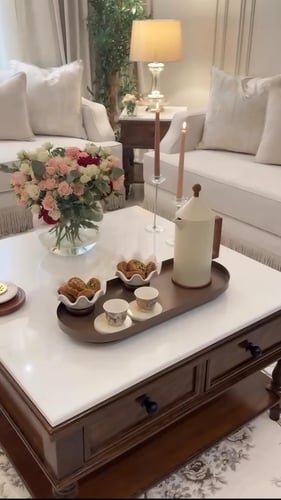 طاولة ضيافة كلاسيك خشب سطح رخام