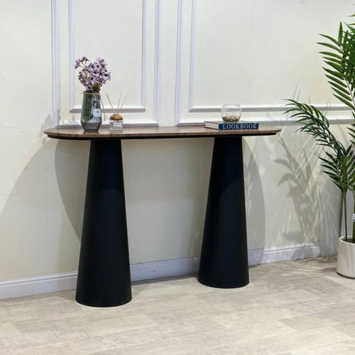 مدخل استقبال أنيق من قشرة الجوز قاعدة حديد أسود –...