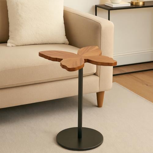 طاولة خدمة جانبية فاخرة بتصميم ورقة خشبية على قاعد...