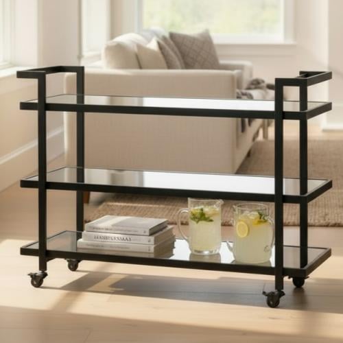 عربة تقديم 3 أدوار – تصميم عصري بزجاج مقوى وإطار م...