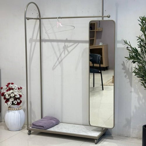 علاق ملابس قاعدة سطح خشب شكل رخام مع مراية