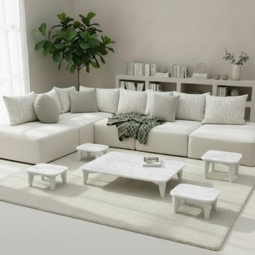 طقم طاولات ارضي خشب شكل مربع لون ابيض مع 4 خدمة *...