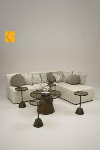 طقم طاولات ضيافة لون بني سموكي صاج سطح زجاج بني سم...