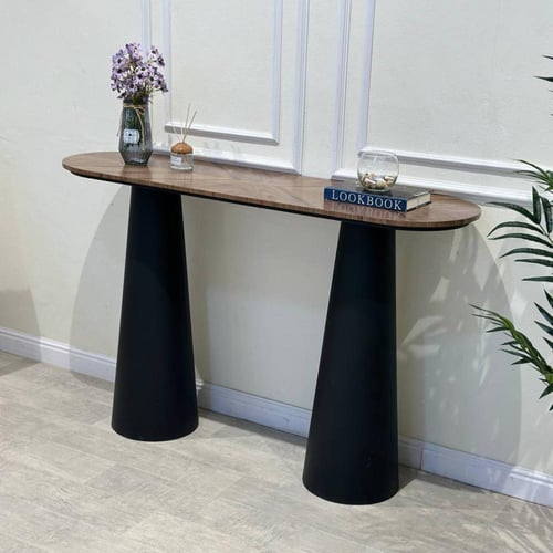 مدخل استقبال أنيق من قشرة الجوز قاعدة حديد أسود –...