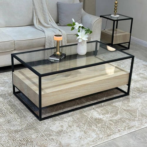 طقم طاولة ضيافة دورين سطح زجاج شفاف مع بديل الرخام...