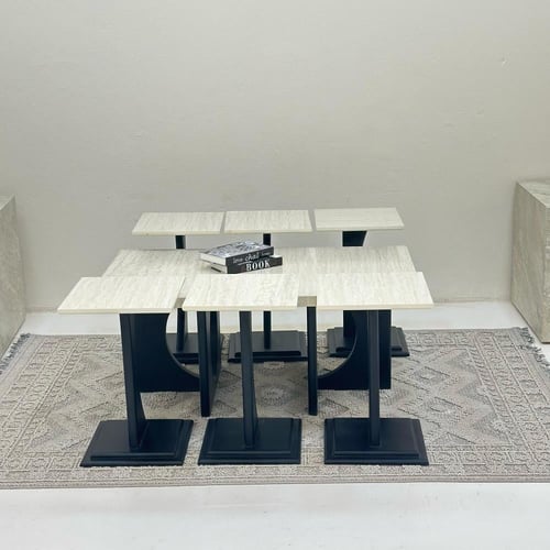 طقم طاولات 7قطع سطح بديل الرخام قاعده خشب لون اسود