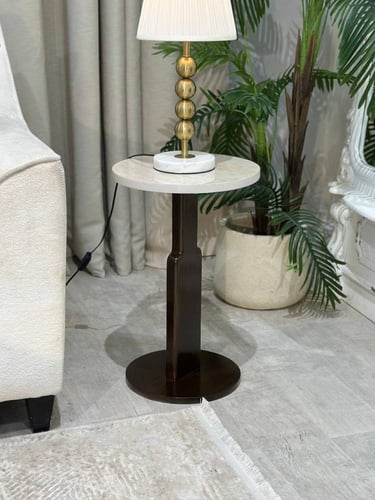 طقم طاولات ضيافة بديل الرخام مع قواعد خشب بني غامق...