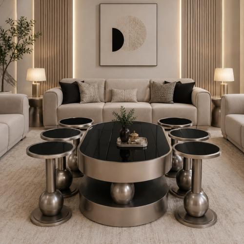 طاولة ضيافة مع 6 خدمات – خشب MDF لون نحاسي