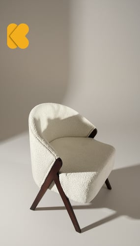 كرسي قماش بوكليه ارجل خشب بني غامق