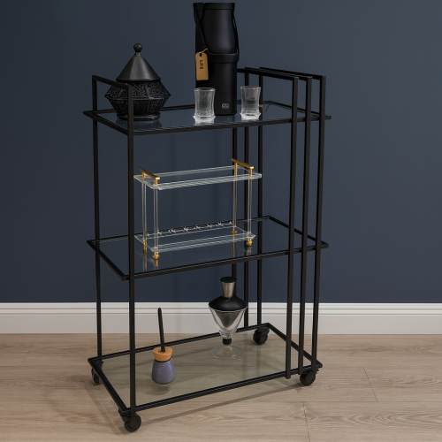 عربية تقديم مطفي 3 دور زجاج شفاف صغير (TL)