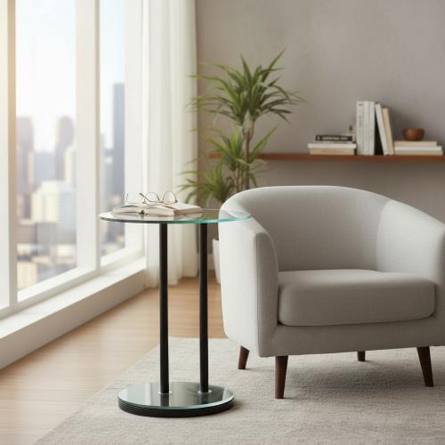 طاولة خدمة حديد أسود سطح زجاج شفاف - بتصميم فاخر و...