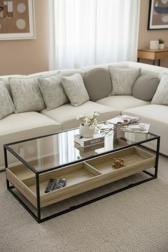 طاولة ضيافة مودرن خشب سطح زجاج شفاف *LU توصلك قبل...