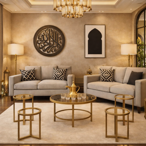 طقم طاولات ضيافة قاعدة حديد ذهبي سطح زجاج شفاف مع...