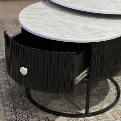 طقم طاولتين متداخله سطح خشب شكل رخامي لون اسود (tl...