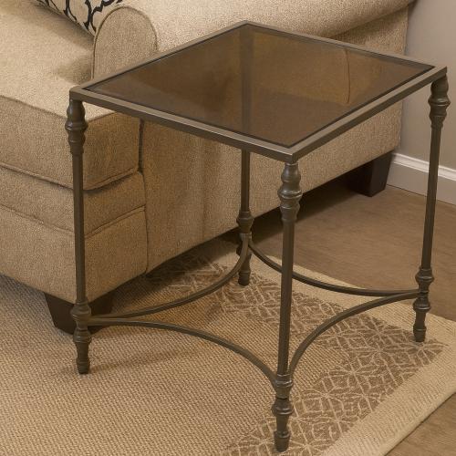 طاولة جانبية شمباني سطح زجاج بني شفاف