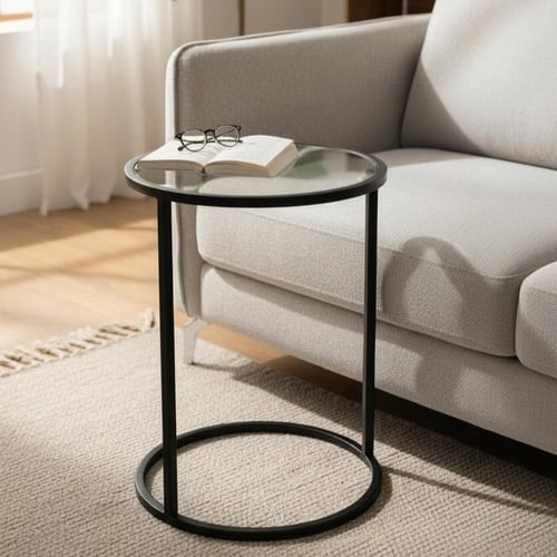 طقم طاولة 4 خدمة حديد أسود زجاج شفاف