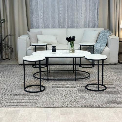 طقم طاولات ضيافة مع 4 خدمة خشب رخامي