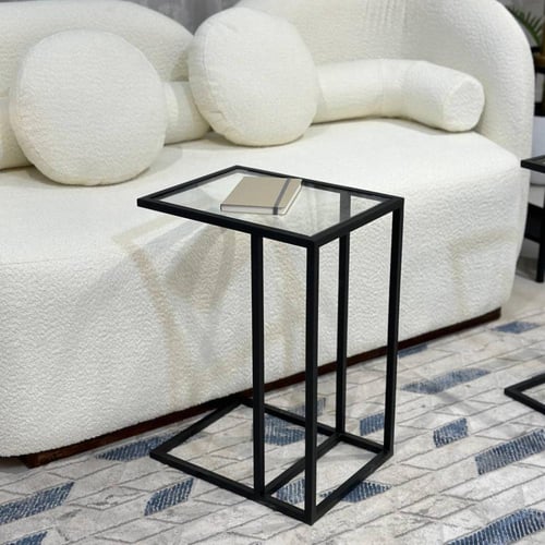 طاولة خدمة حديد أسود زجاج شفاف