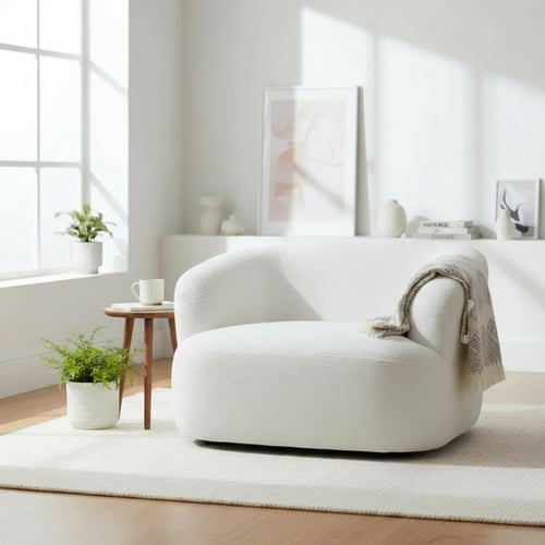 كرسي استرخاء ودوار قماش أبيض - بتصميم فاخر وأنيق *...