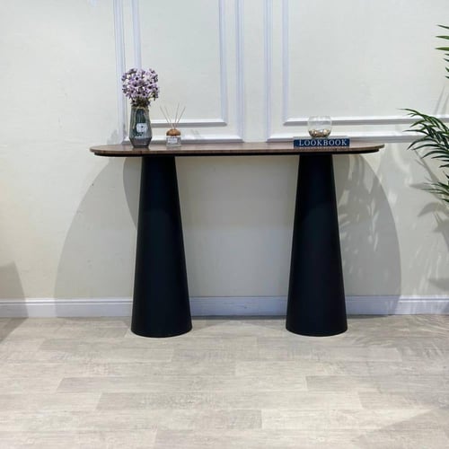 مدخل استقبال أنيق من قشرة الجوز قاعدة حديد أسود –...