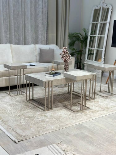 طقم طاولة ضيافة بديل رخام مع 4 طاولات خدمة – تصميم...