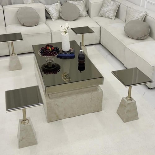 طقم طاولة ضيافة مع 4 خدمة بديل رخام