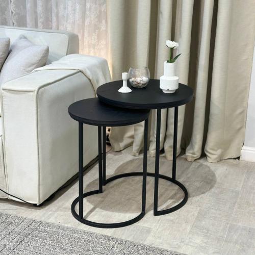 طقم طاولتين جانبية خشب سنديان لون أسود