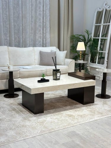 طقم طاولات ضيافة بديل الرخام مع قواعد خشب بني غامق...