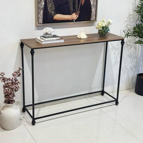 مدخل - كونسول قاعدة حديد أسود سطح خشب بني