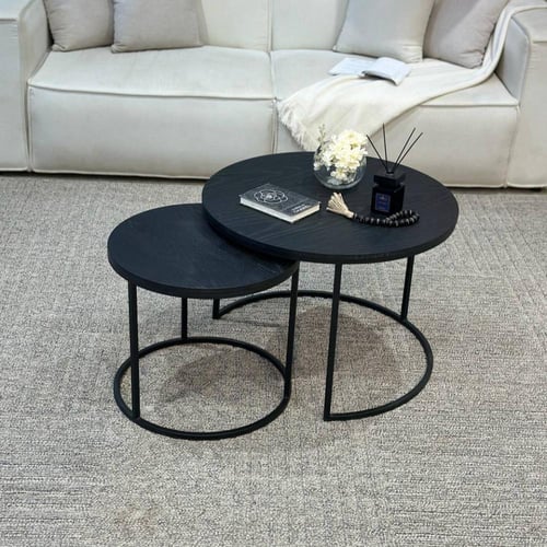 طقم طاولتين دائري خشب سنديان