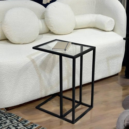 طاولة خدمة حديد أسود زجاج شفاف