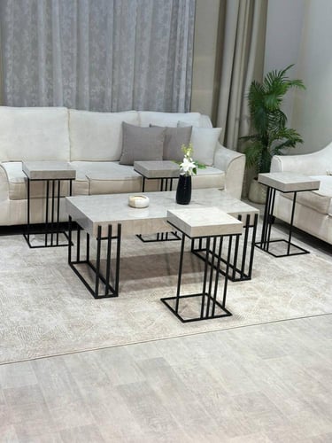 طقم طاولة ضيافة بديل رخام مع 4 طاولات خدمة – تصميم...