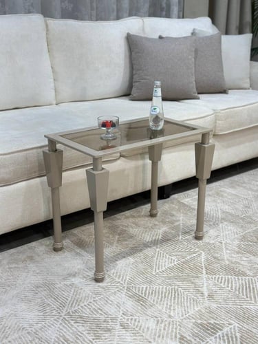 طقم طاولات ضيافة شمباني زجاج بني شفاف مع 4 طاولات...