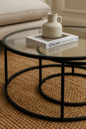 طقم طاولتين اسود سطح زجاج شفاف tl