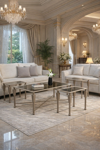 طقم طاولات ضيافة شمباني زجاج بني شفاف مع 4 طاولات...